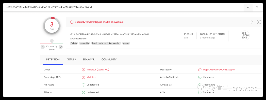 免杀笔记之 aes 加 lazy_importer 加 shellcode 分离